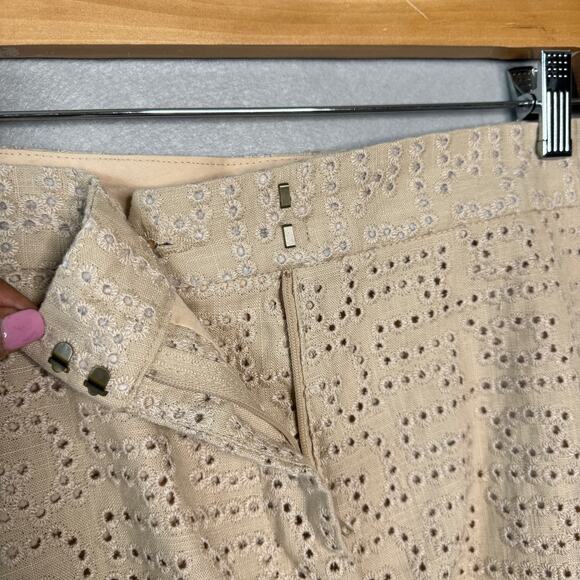 M‎ & S Shorts Womens 22 Tan Eyelet Linen 3in Inseam Summer Neutral Plus Size - Picture 10 of 11